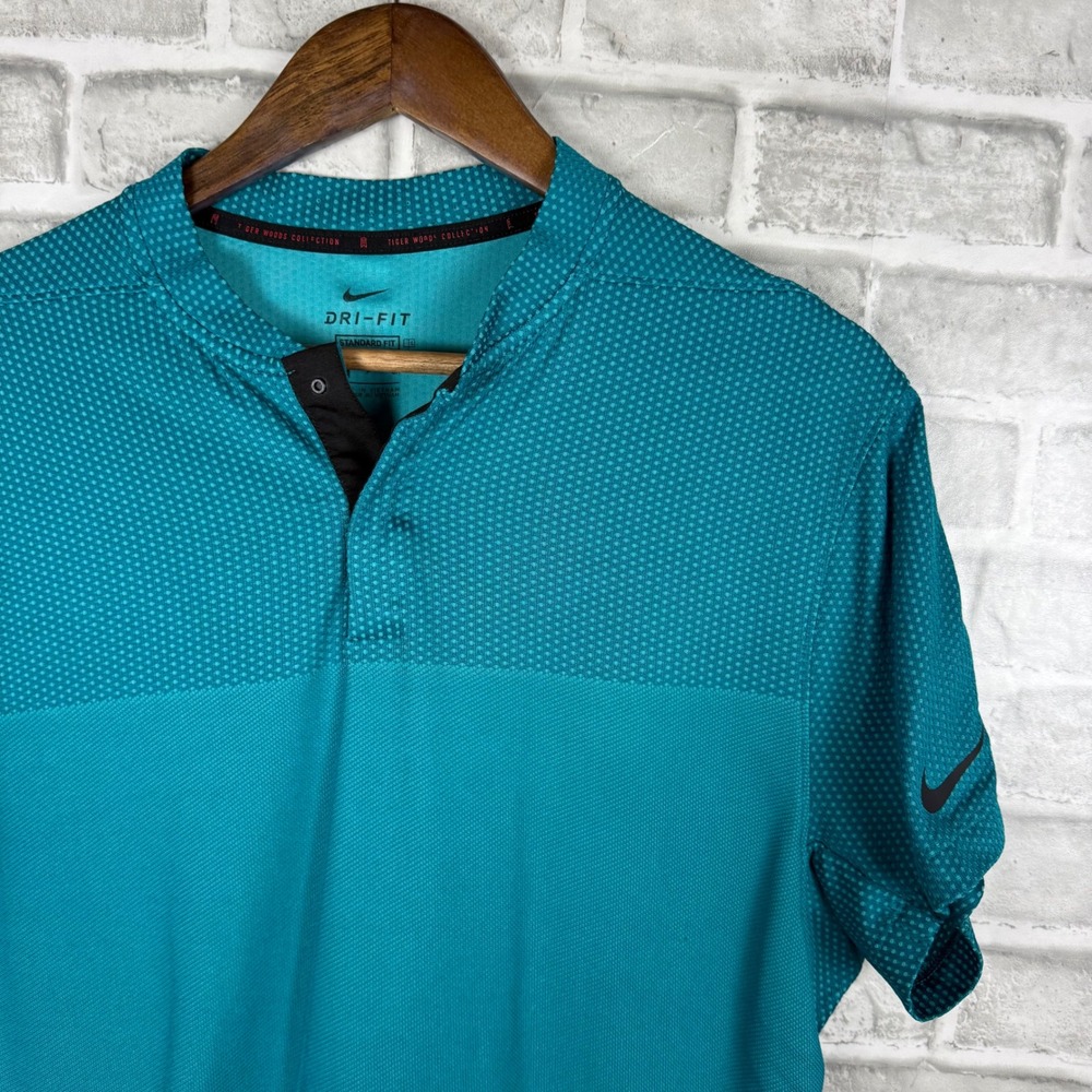 Nike Golf Tiger Woods Dri-FIT Blade Collar Polo Teal CU9524-467 Mens SMALL